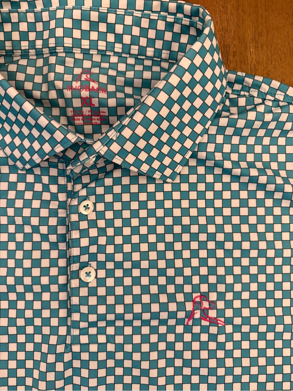 Rhoback Men's Teal and White Check Golf Polo